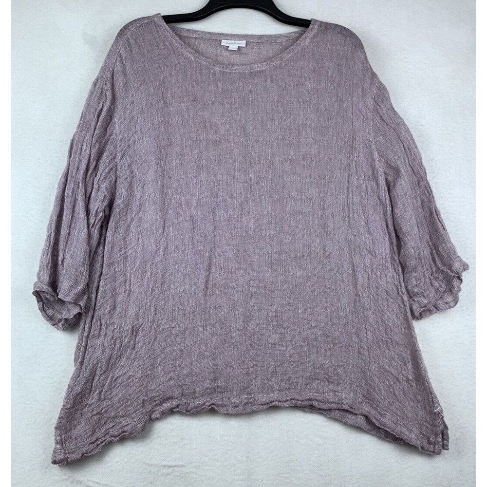 J Jill Pure Jill Asymmetric Hem Slub Linen Tunic Top Lagenlook Red Pink XL Beach